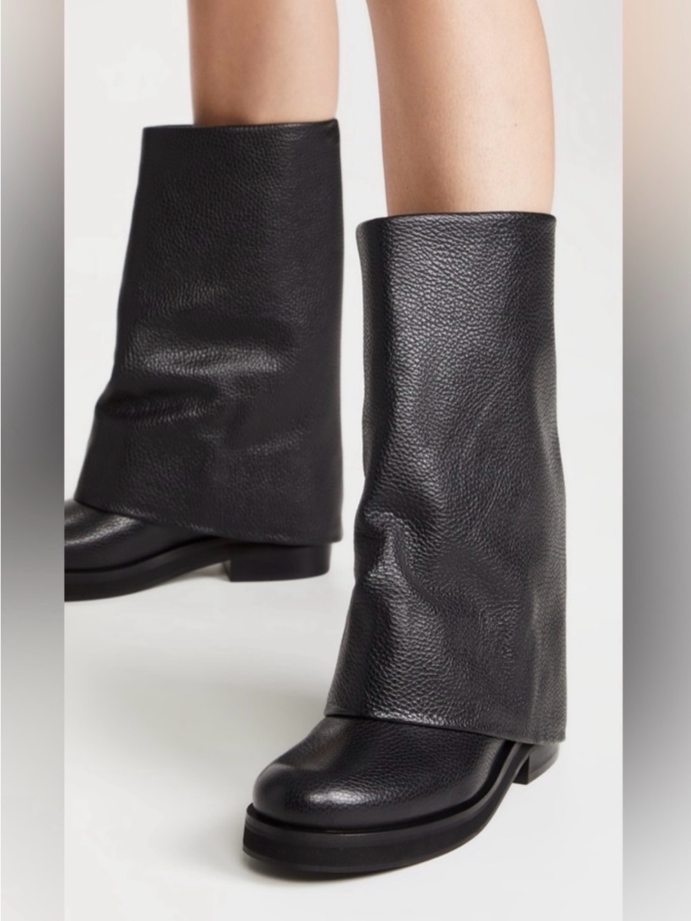 JW Anderson Foldover Leather Mid Calf Black Boots Sz 37.5 EU (US 7)